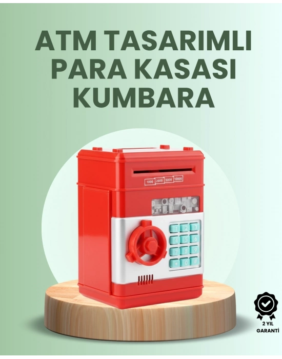 Kırmızı ATM Kasa Tipi Para Biriktirme Kumbarası