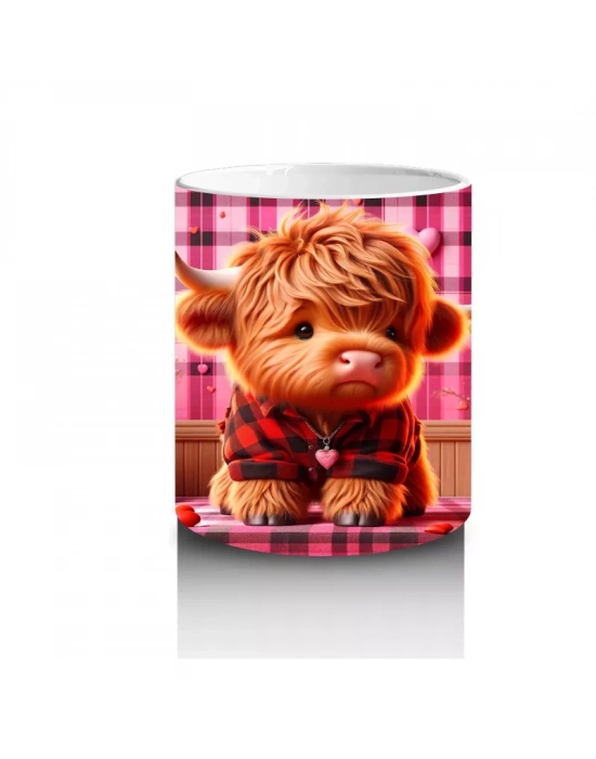 Kırmızı Çizgili Arka Planda Kalpli Kız – Baskılı Kupa