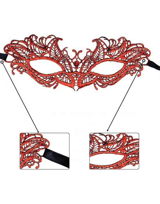 Kırmızı Dantel Masquerade Maskesi 5 No
