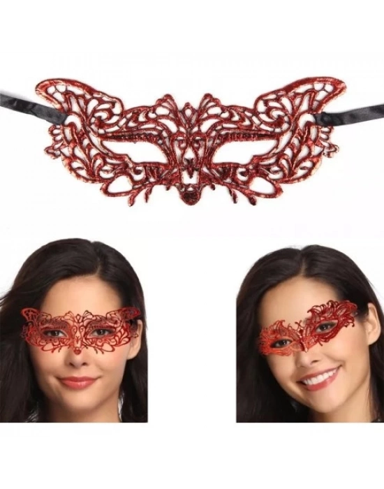Kırmızı Dantel Masquerade Maskesi 9 No