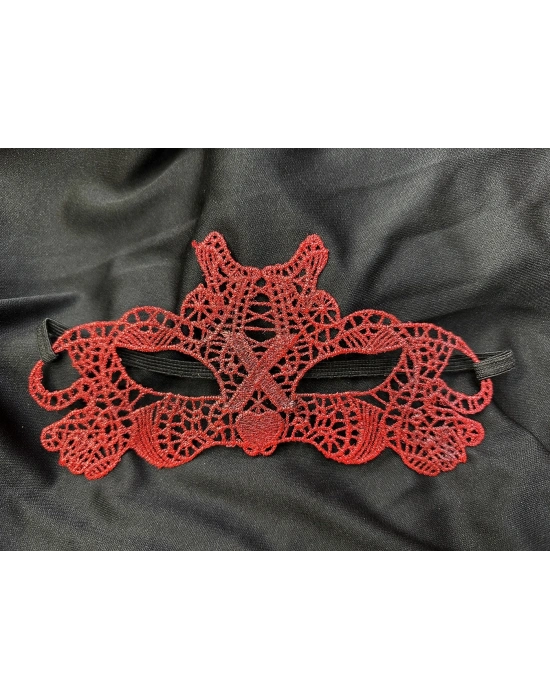 Kırmızı Dantel Masquerade Maskesi Çift Taraflı 10 No