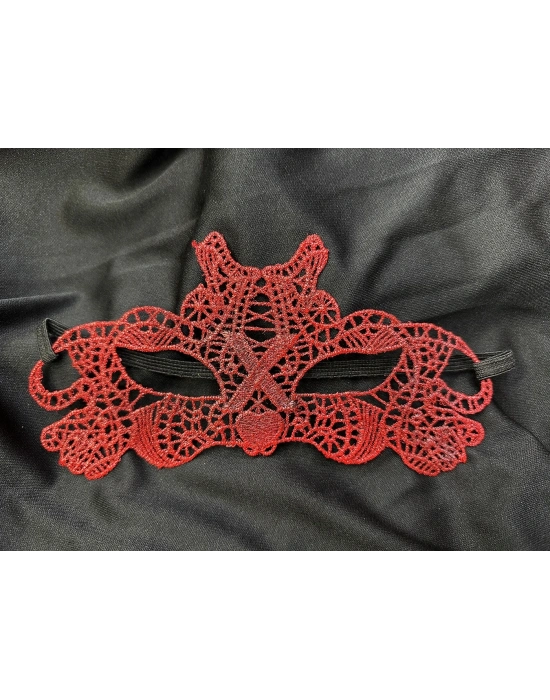Kırmızı Dantel Masquerade Maskesi Çift Taraflı 10 No