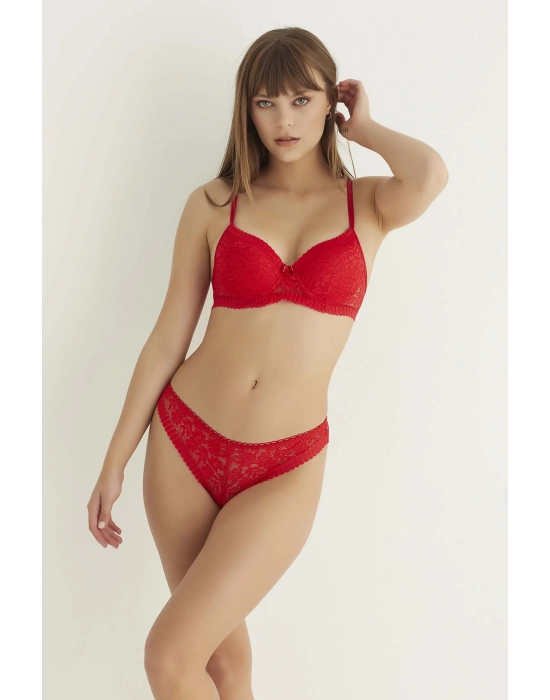 Kırmızı Destekli Slip Külotlu Dantelli Sütyen Takımı 4007