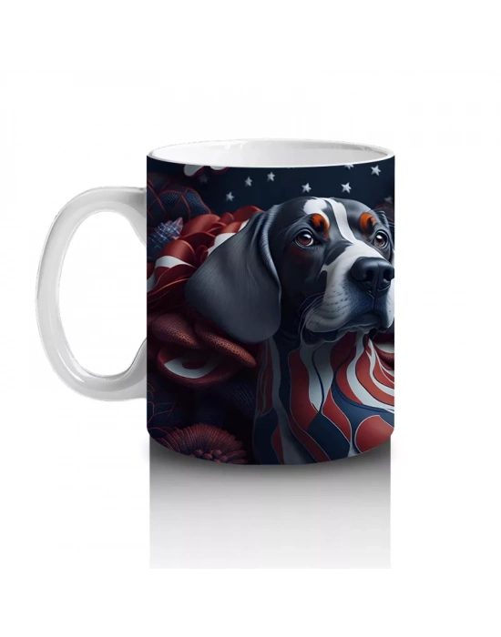 Kırmızı Gotik Kalpli Desenlerle Basset Hound Kupa Bardak