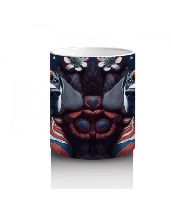 Kırmızı Gotik Kalpli Desenlerle Basset Hound Kupa Bardak