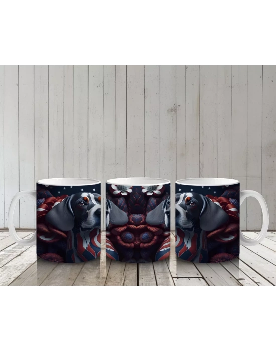 Kırmızı Gotik Kalpli Desenlerle Basset Hound Kupa Bardak