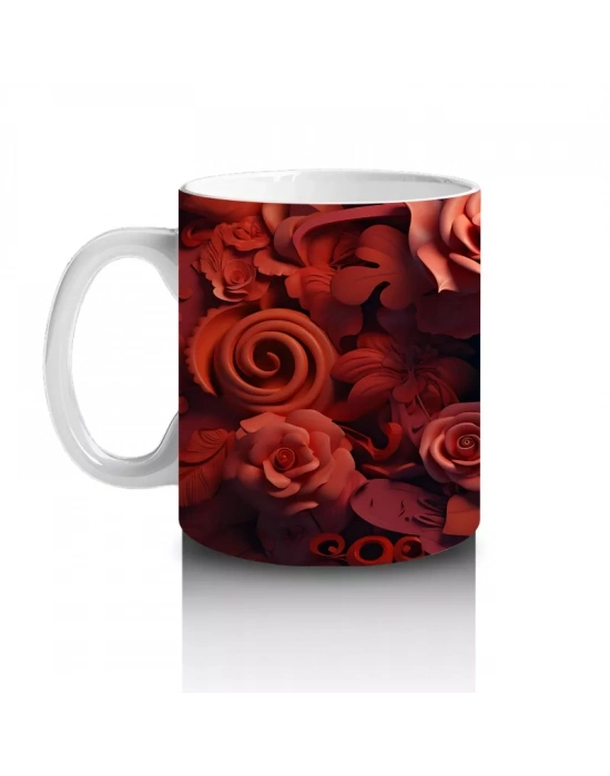 Kırmızı Gül Duvarı Önünde Gotik Kafatası – Hediyelik Kahve Kupası