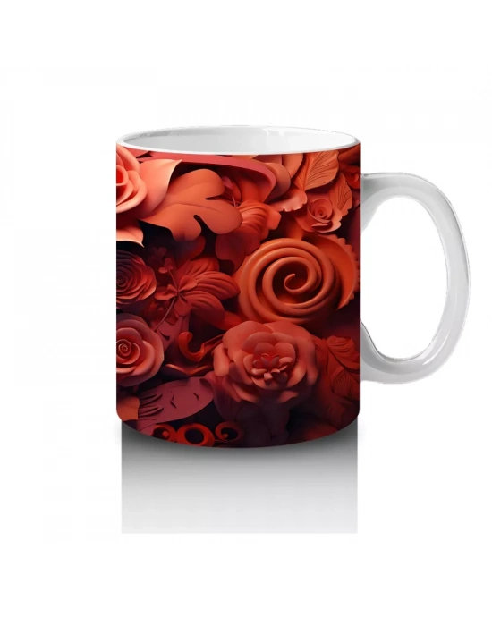 Kırmızı Gül Duvarı Önünde Gotik Kafatası – Hediyelik Kahve Kupası
