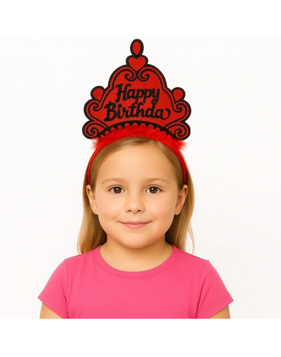 Kırmızı Happy Birthday Prenses Tacı – Doğum Günü Taç Aksesuarı