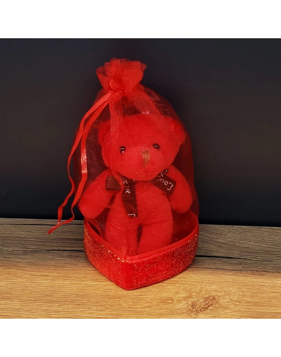 Kırmızı Hediyelik Kese İçinde Ayıcık