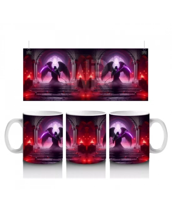 Kırmızı Işıklar Altında Karanlık Vampir Figürlü Cadılar Bayramı Baskılı Kupa Bardak