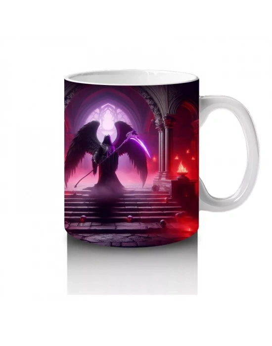 Kırmızı Işıklar Altında Karanlık Vampir Figürlü Cadılar Bayramı Baskılı Kupa Bardak