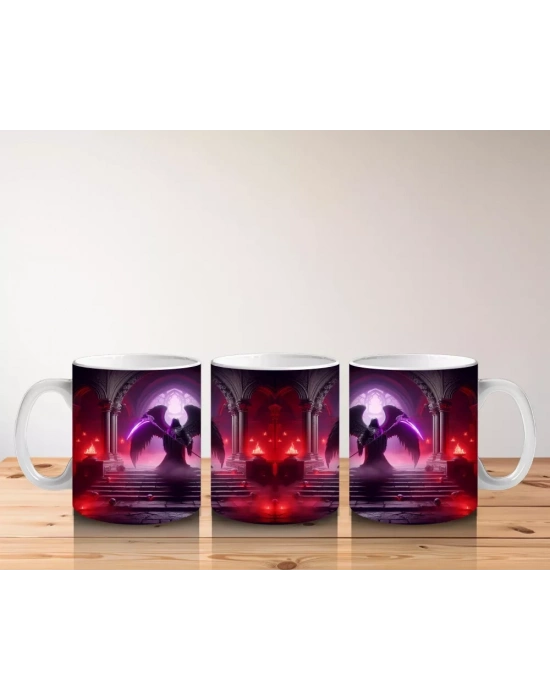 Kırmızı Işıklar Altında Karanlık Vampir Figürlü Cadılar Bayramı Baskılı Kupa Bardak