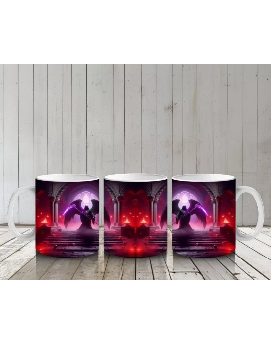 Kırmızı Işıklar Altında Karanlık Vampir Figürlü Cadılar Bayramı Baskılı Kupa Bardak