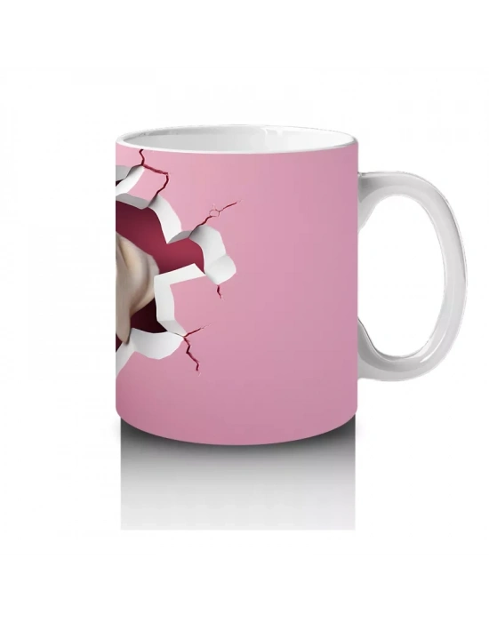 Kırmızı Kalpler ve Desenlerle Bulldog İllüstrasyonu – Baskılı Kahve Kupası