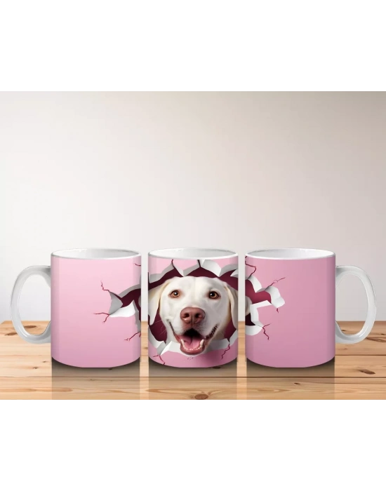 Kırmızı Kalpler ve Desenlerle Bulldog İllüstrasyonu – Baskılı Kahve Kupası