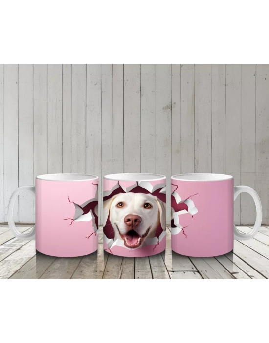 Kırmızı Kalpler ve Desenlerle Bulldog İllüstrasyonu – Baskılı Kahve Kupası