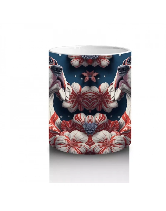 Kırmızı Kalpler ve Desenlerle Bulldog İllüstrasyonu – Baskılı Kahve Kupası