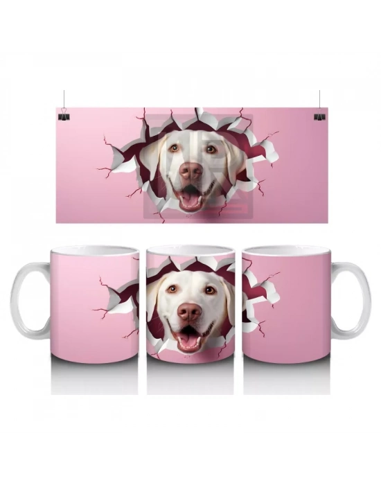 Kırmızı Kalpler ve Desenlerle Bulldog İllüstrasyonu – Baskılı Kahve Kupası