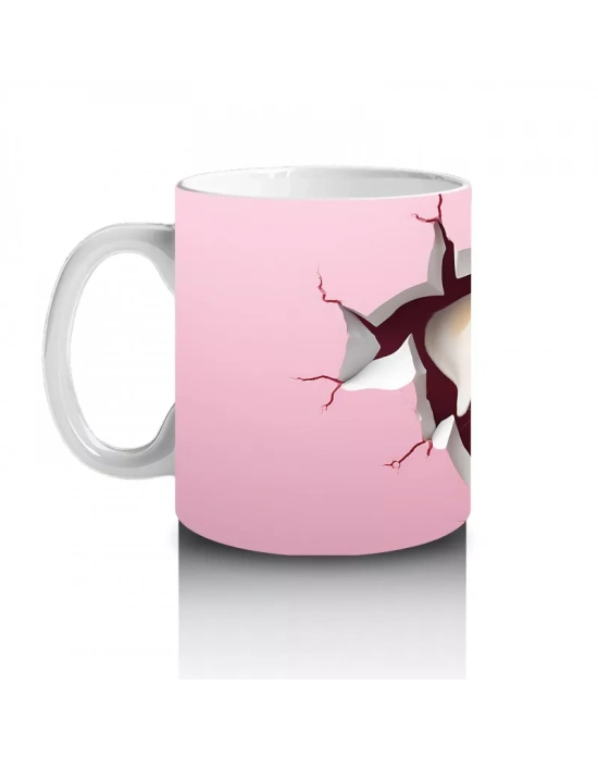 Kırmızı Kalpler ve Desenlerle Bulldog İllüstrasyonu – Baskılı Kahve Kupası