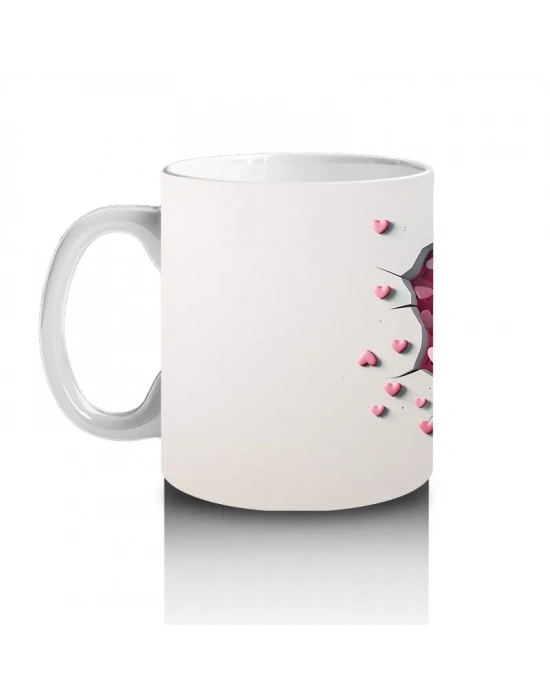 Kırmızı Kalplerle Kaplı Arka Planda Zıplayan Köpekbalığı - Baskılı kahve kupası