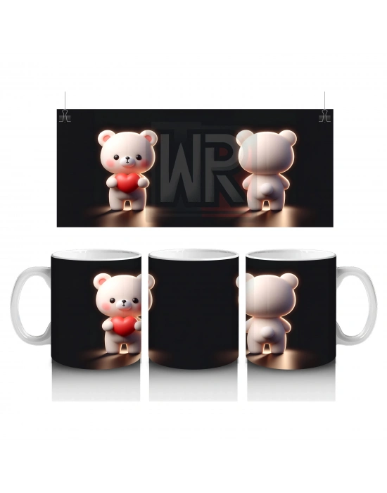 Kırmızı Kalpli Ayıcık ve Arka Yüzü – Baskılı Kahve Kupası