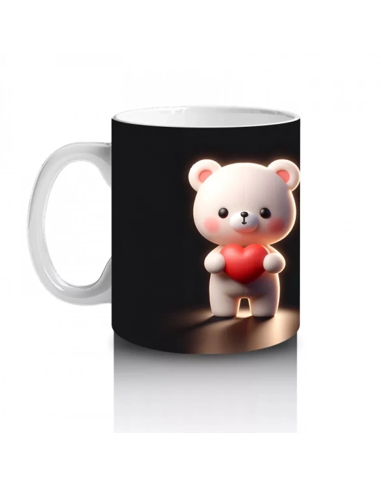 Kırmızı Kalpli Ayıcık ve Arka Yüzü – Baskılı Kahve Kupası