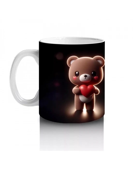 Kırmızı Kalpli Tatlı Kahverengi Ayıcık - Baskılı kahve kupası