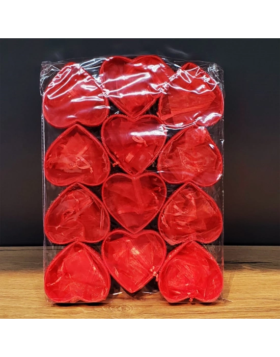 Kırmızı Kalpli Tül Kese