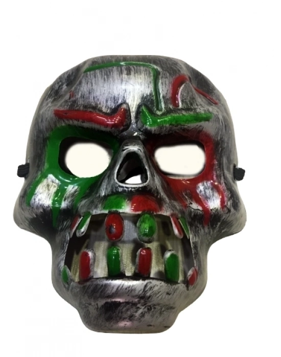 Kırmızı Kan Şeritli Dişli Dracula Kuru Kafa Maskesi Gri Renk