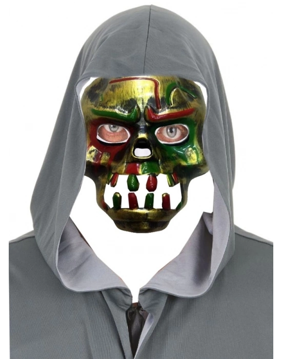 Kırmızı Kanlı Dişli Dracula Kafatası Maskesi Altın Renk