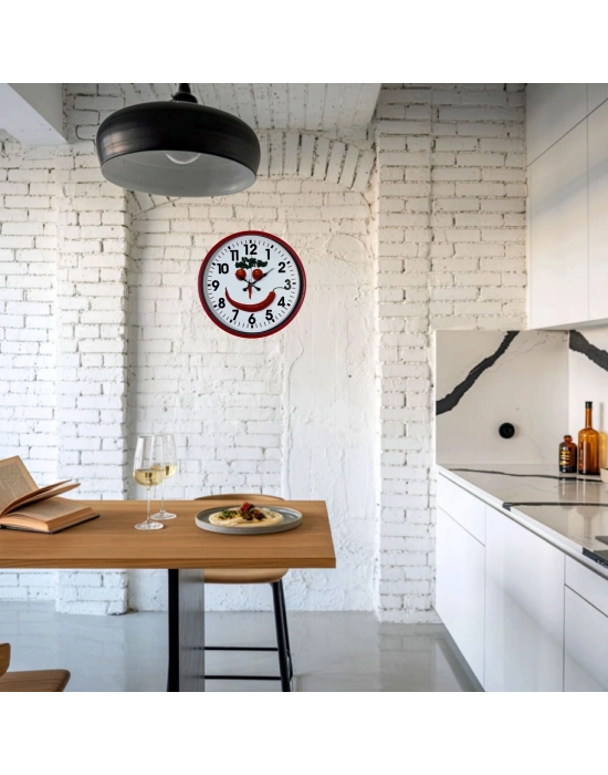 Kırmızı  Kitchen 36 Cm Mutfak Duvar Saati