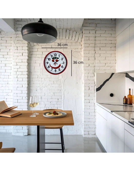 Kırmızı  Kitchen 36 Cm Mutfak Duvar Saati