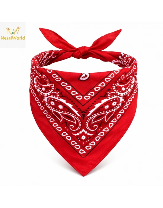 ® Kırmızı Kovboy Fuları Çocuk Bandana Western Desenli Boyun Fuları