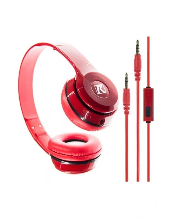 Kırmızı Kulak Üstü Portatif Katlanır Stereo Kulaklık