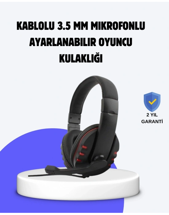 Kırmızı Kulaklık Mikrofonlu Ayarlanabilir Konforlu Tasarımlı