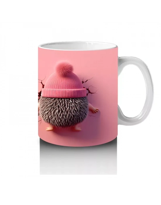 Kırmızı Kurdeleli Sevimli Kız Maskot ve Örgü Bere Figürü – Baskılı Kahve Kupası