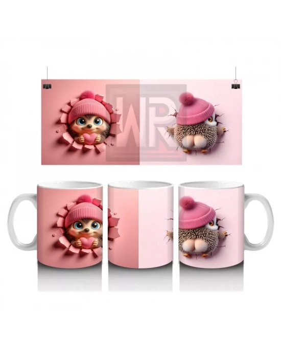 Kırmızı Kurdeleli Sevimli Kız Maskotu – Baskılı Kahve Kupası