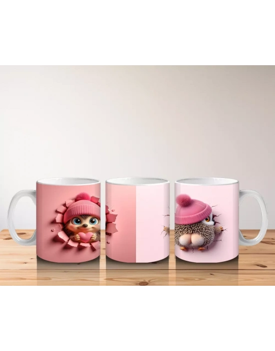 Kırmızı Kurdeleli Sevimli Kız Maskotu – Baskılı Kahve Kupası