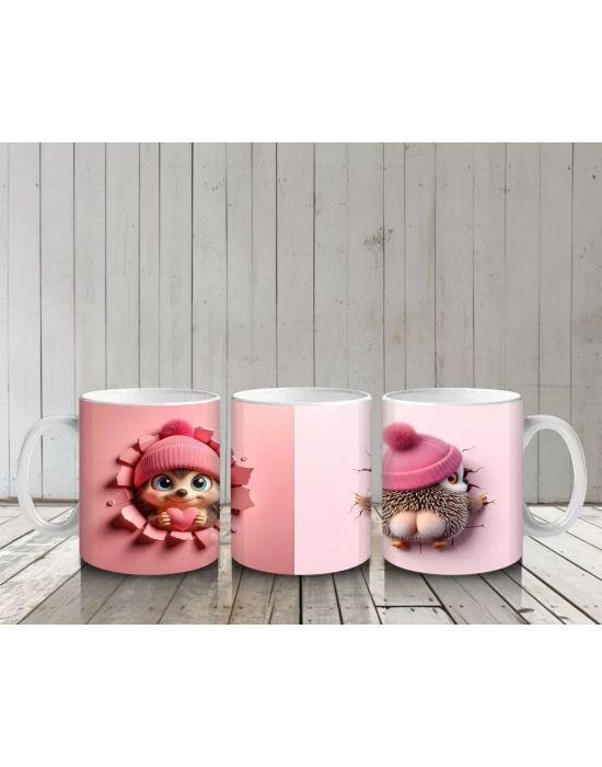 Kırmızı Kurdeleli Sevimli Kız Maskotu – Baskılı Kahve Kupası