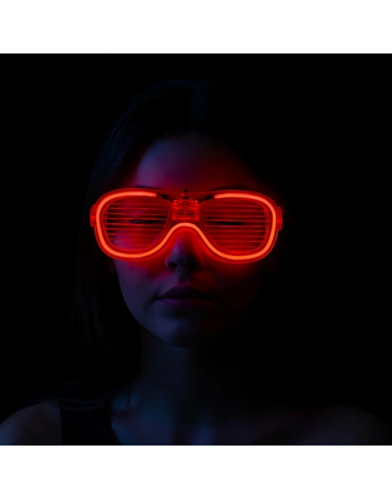 Kırmızı Led Işıklı Parti Gözlüğü - Neon 3 Modlu