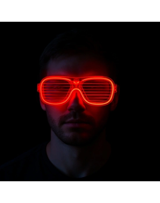 Kırmızı Led Işıklı Parti Gözlüğü - Neon Glow Şerit Gözlük 3 Modlu
