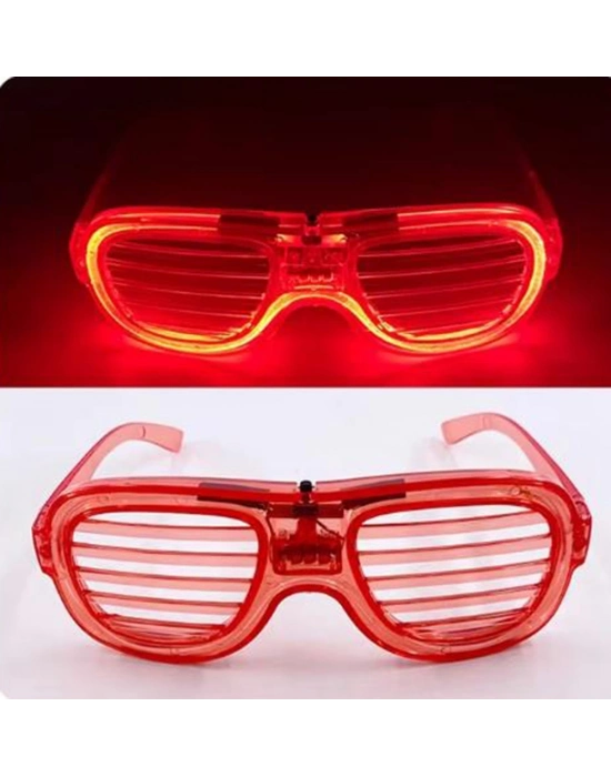 Kırmızı Led Işıklı Parti Gözlüğü - Neon Glow Şerit Gözlük 3 Modlu
