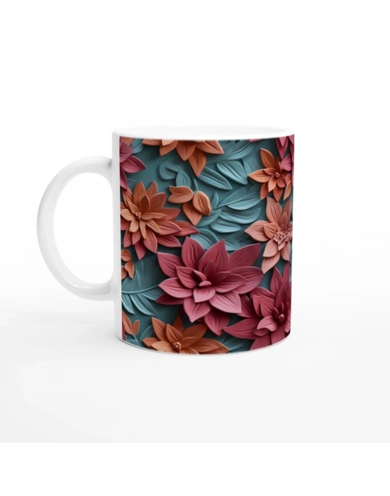 Kırmızı Mercekli Çiçek Desenli Kupa Bardak