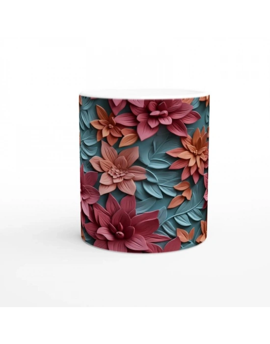 Kırmızı Mercekli Çiçek Desenli Kupa Bardak