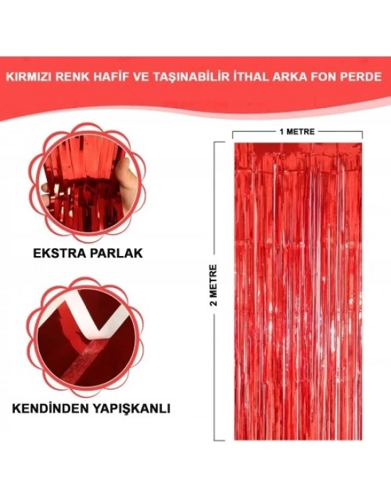 Kırmızı Metalize Parlak Saçaklı Perde