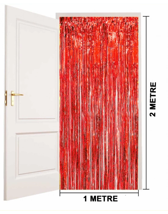 Ekstra Metalize Parlak Saçaklı Arka Fon Perde Kırmızı