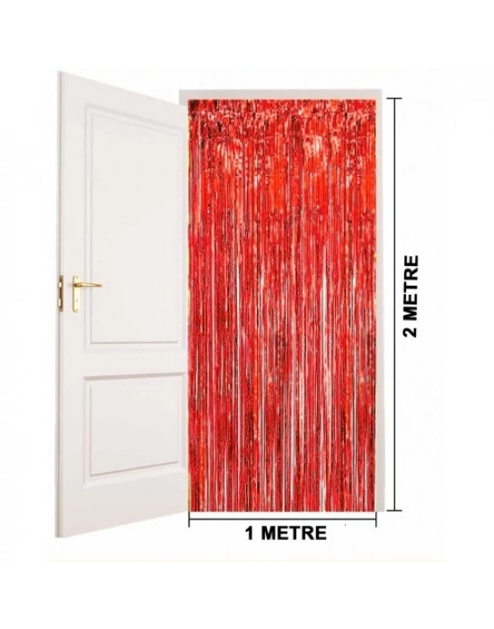 Kırmızı Metalize Parlak Saçaklı Perde