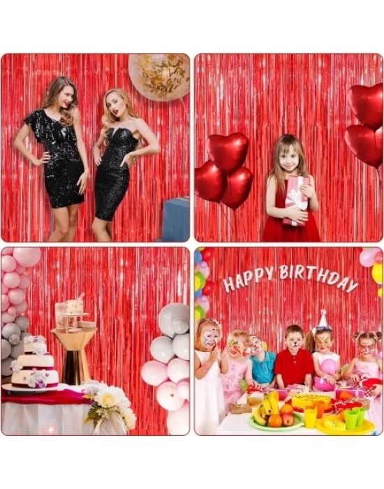 Kırmızı Metalize Parlak Saçaklı Perde