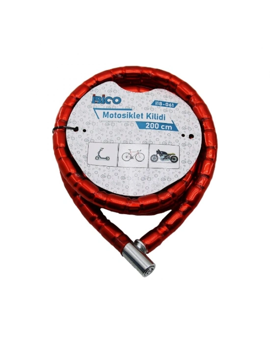 Kırmızı Motor Bisiklet Kilidi 22 mm x 200 cm